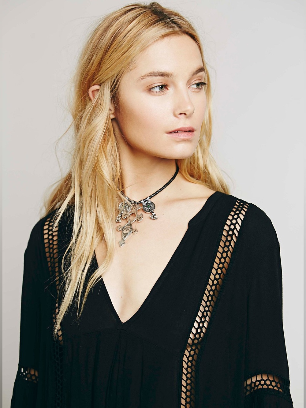 Free People Babydoll Lace Inset Swing Tunic Black Size XS - Picture 3 of 11
